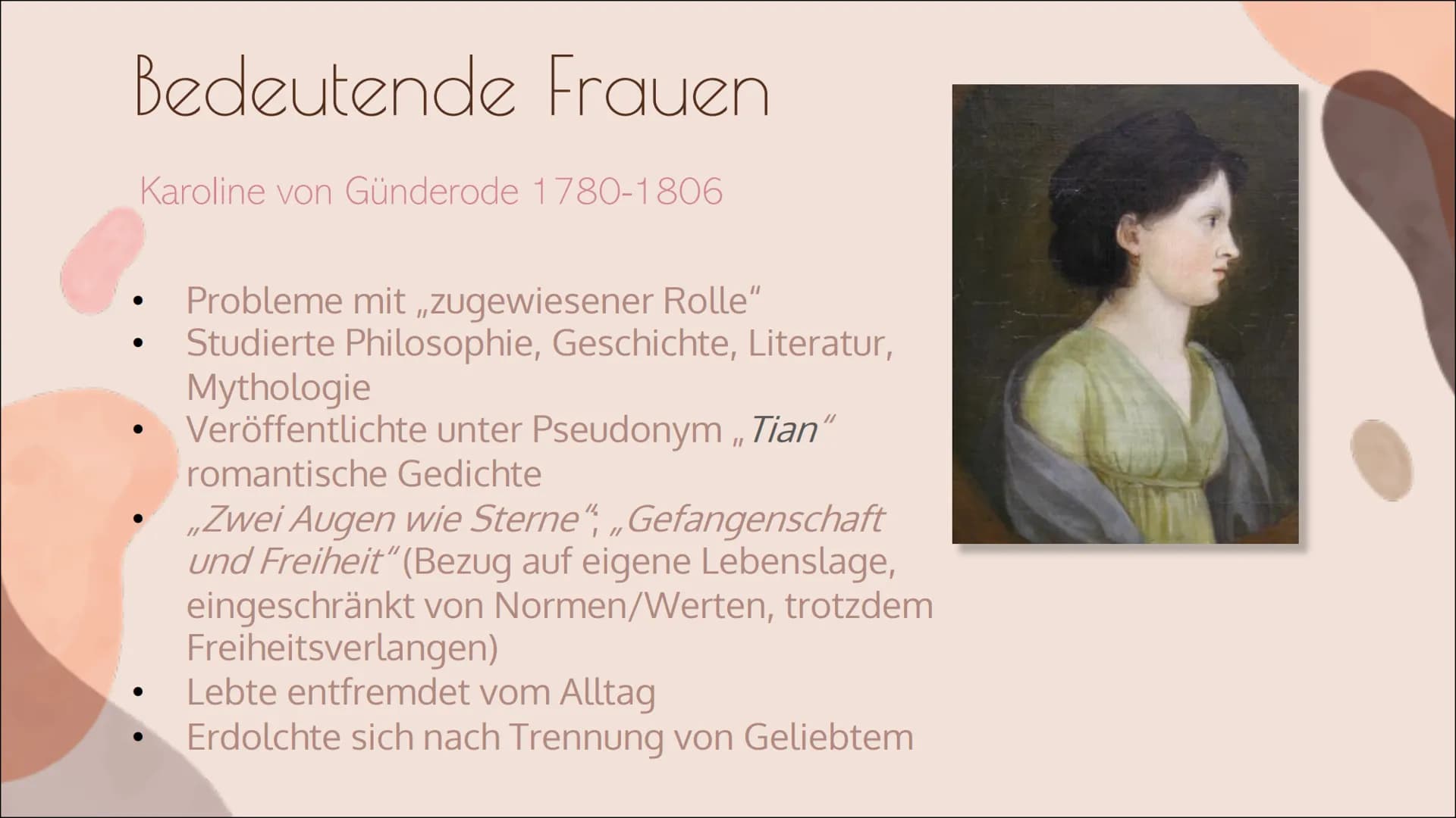 FRAUEN IN DER
ROMANTIK
von Lea Priebe Gliederung
●
●
●
●
●
●
●
Die Geschichte der Frau
Die Romantik - Merkmale und Werte
Das Frauenbild der 
