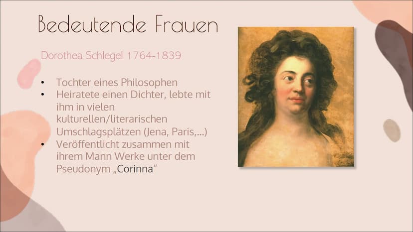 FRAUEN IN DER
ROMANTIK
von Lea Priebe Gliederung
●
●
●
●
●
●
●
Die Geschichte der Frau
Die Romantik - Merkmale und Werte
Das Frauenbild der 