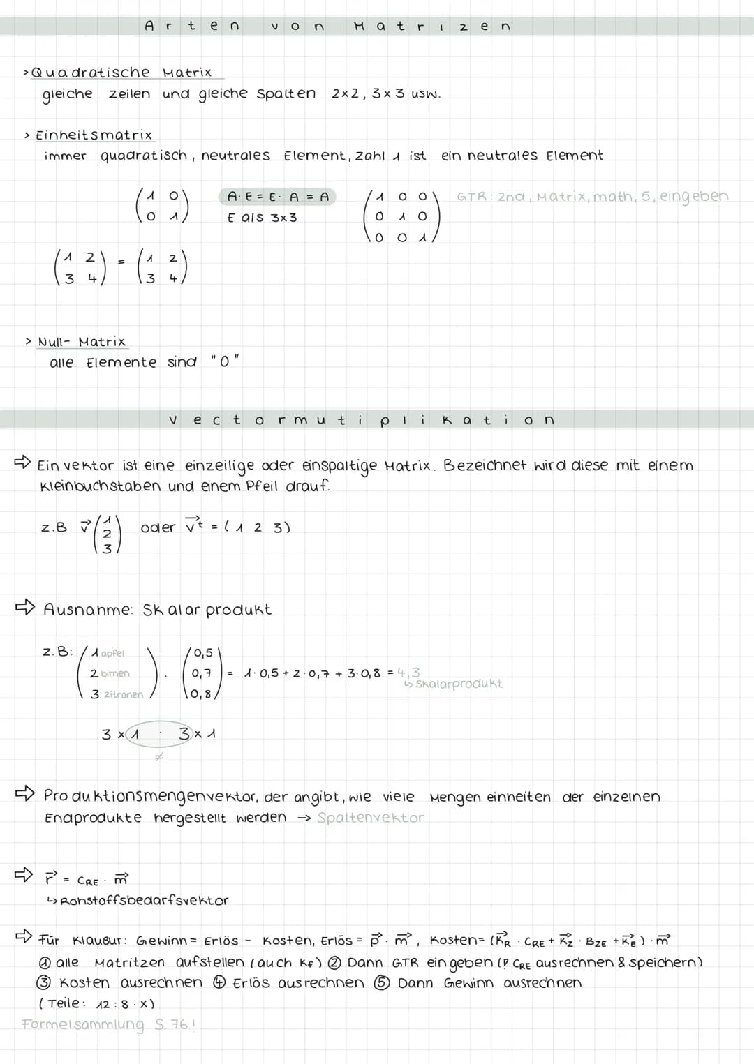  Themen:
0
• Matrizen definition
Begriff erklärung
Matritzen subtraktion- und addition.
Matritzenmultiplikation
• Skalare Multiplikation
vek