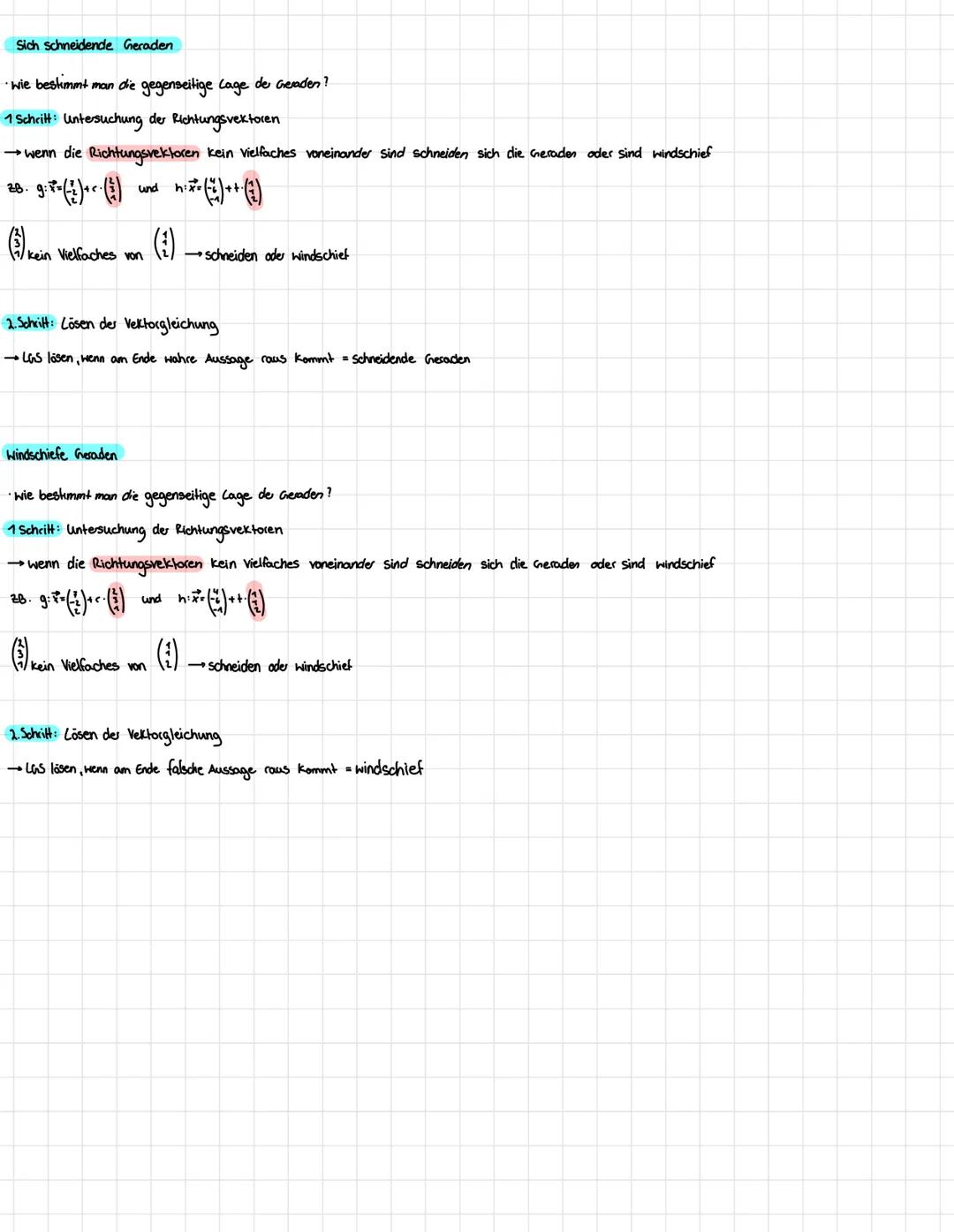 Gregenseitige Lage von Geraden
zwei Geraden g und h im Raum können:
sich schneiden. Sie besitzen einen einzigen gemeinsamen Punkt.
· zueinan