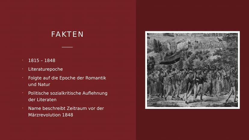 DIE EPOCHE
"VORMÄRZ"
Anna Hilgenfeld GLIEDERUNG
Fakten
Junges Deutschland
Eigentlicher Vormärz
Historischer Hintergrund
Gruppe der Göttinger