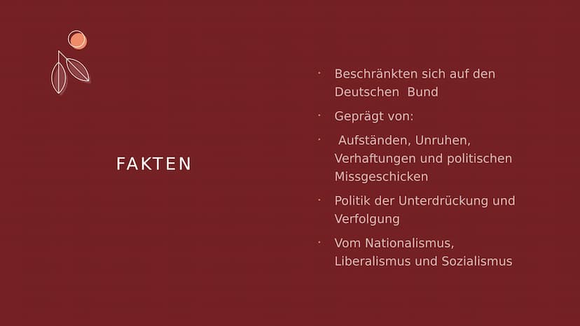 DIE EPOCHE
"VORMÄRZ"
Anna Hilgenfeld GLIEDERUNG
Fakten
Junges Deutschland
Eigentlicher Vormärz
Historischer Hintergrund
Gruppe der Göttinger