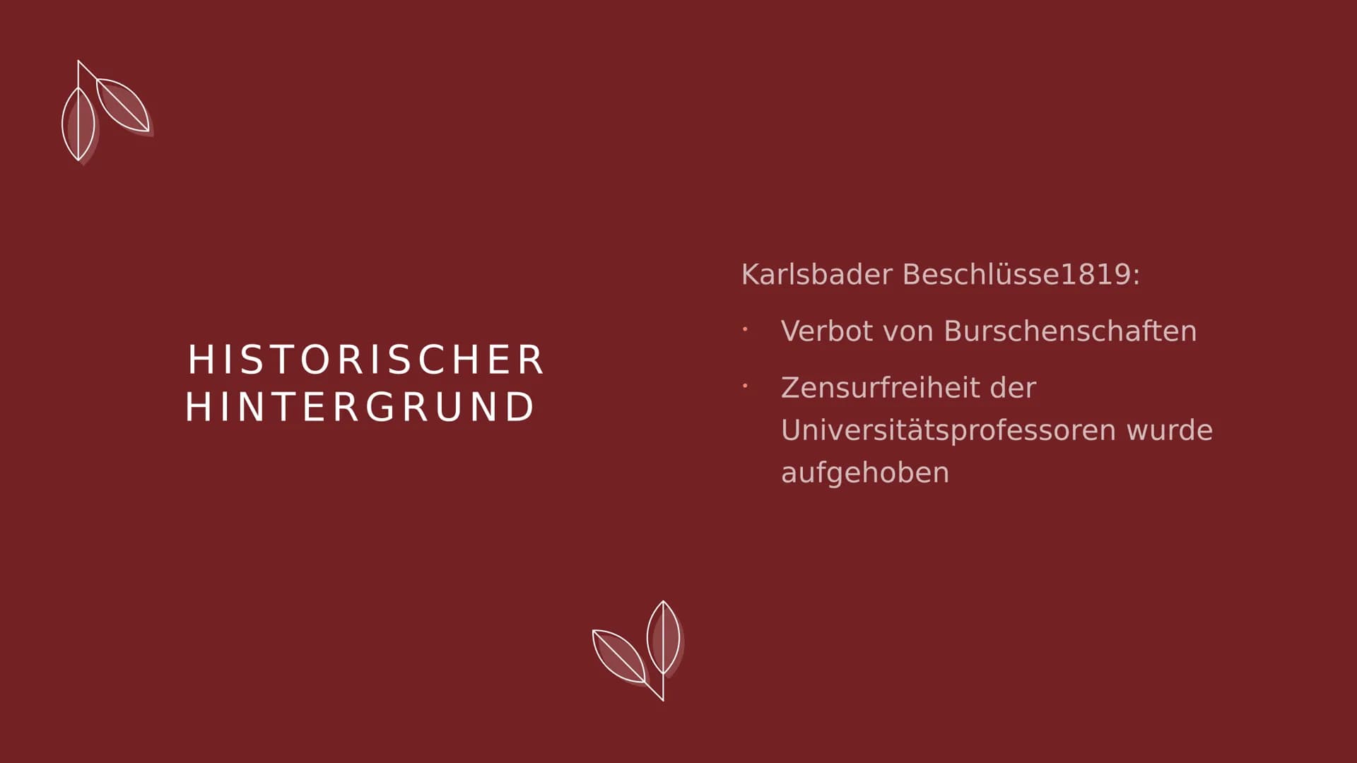 DIE EPOCHE
"VORMÄRZ"
Anna Hilgenfeld GLIEDERUNG
Fakten
Junges Deutschland
Eigentlicher Vormärz
Historischer Hintergrund
Gruppe der Göttinger