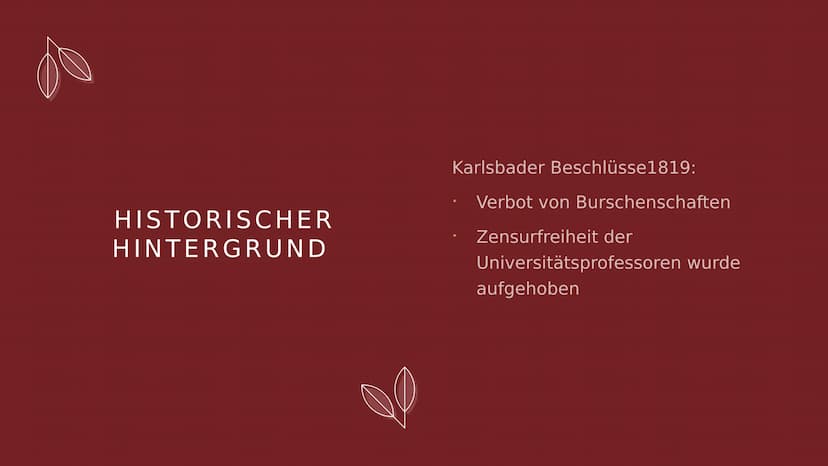 DIE EPOCHE
"VORMÄRZ"
Anna Hilgenfeld GLIEDERUNG
Fakten
Junges Deutschland
Eigentlicher Vormärz
Historischer Hintergrund
Gruppe der Göttinger