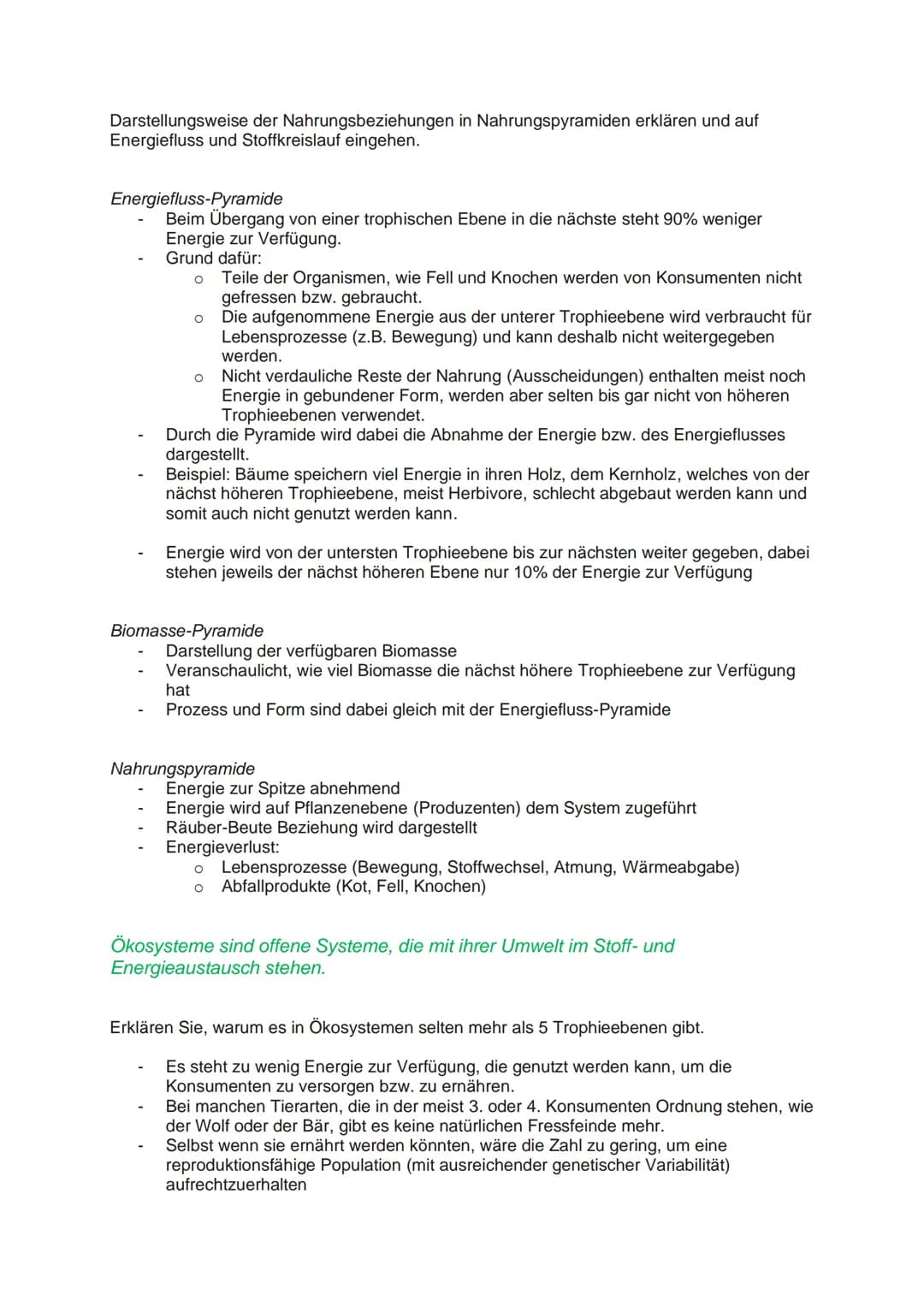 STOFFKREISLÄUFE UND ENERGIEFLUSS
NAHRUNGSKETTEN (Trophieebene - Nahrungsebene)
Produzenten > Konsumenten 1. Ordnung > Konsumenten 2. Ordnung