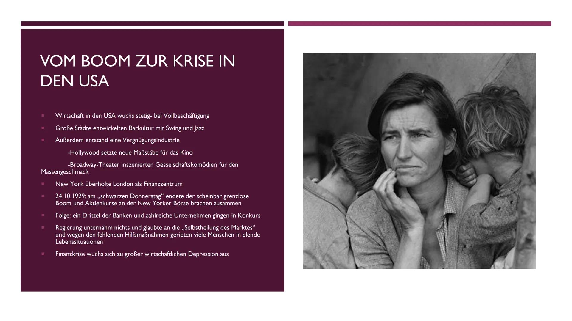 WELTWIRTSCHAFTSKRISE
1929 INHALTSVERZEICHNIS

Vom Boom zur Kriese in den USA

Schwarzer Freitag

Der,, New Deal"

Deutschland in der Krise

