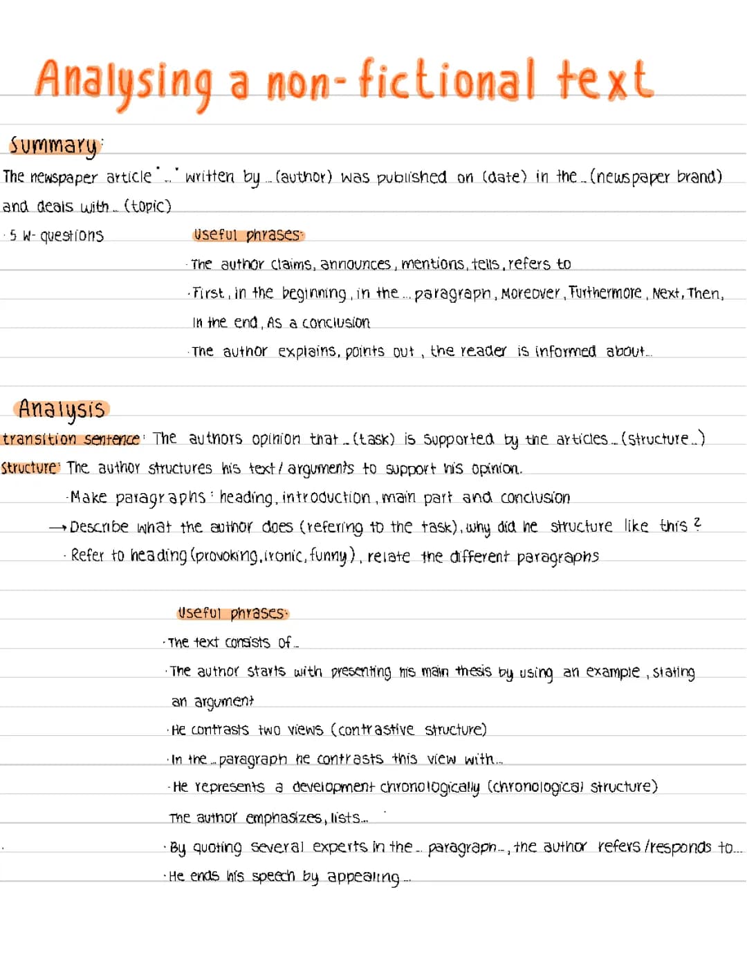 How to analyse a non- fictional Text (Q1)