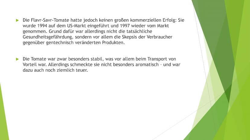 Transgene Pflanzen Gliederung
► Transgene Pflanzen (Grund?, Nutzen?, Ziel?)
Antisense Technik
►Flavr-Savr-Tomate ("Antimatsch-Tomate")
► Agr