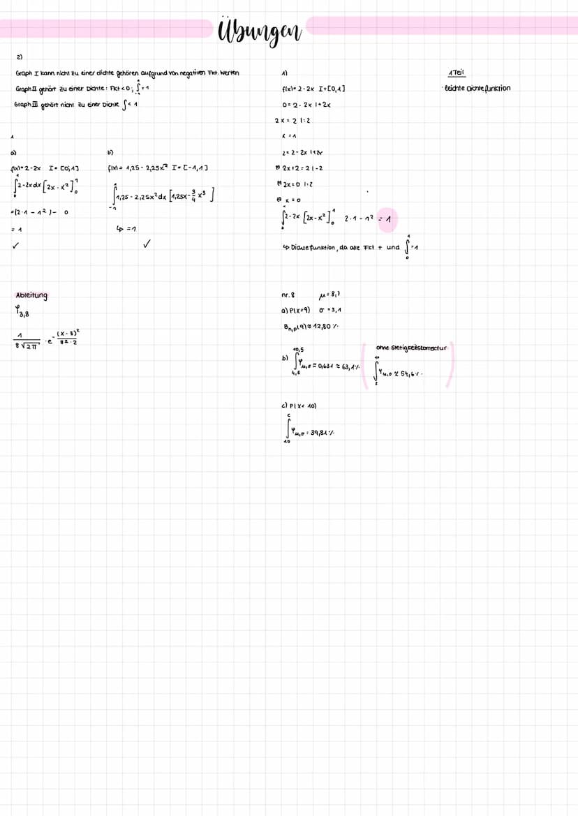 <h2 id="dichtefunktion">Dichtefunktion</h2>
<p>Eine Funktion f heißt Wahrscheinlichkeitsdichte über einem Intervall [a, b], wenn gilt:<br />