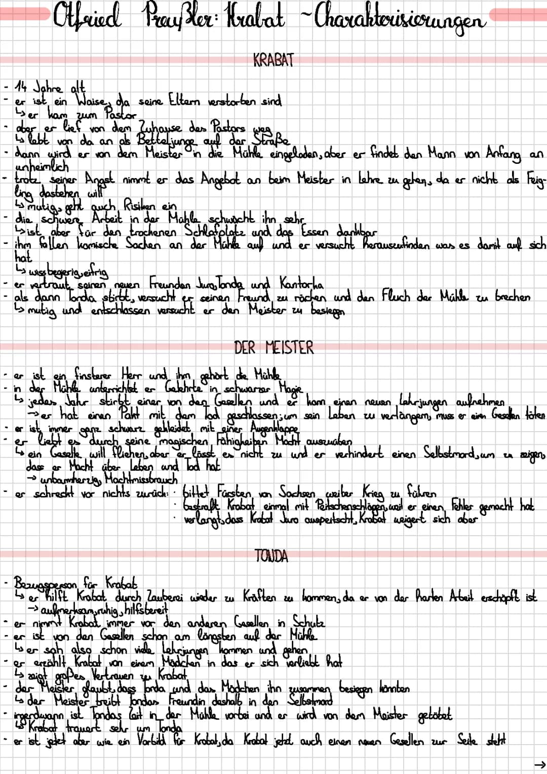 Otfried Preußler: Krabat Charakterisierungen