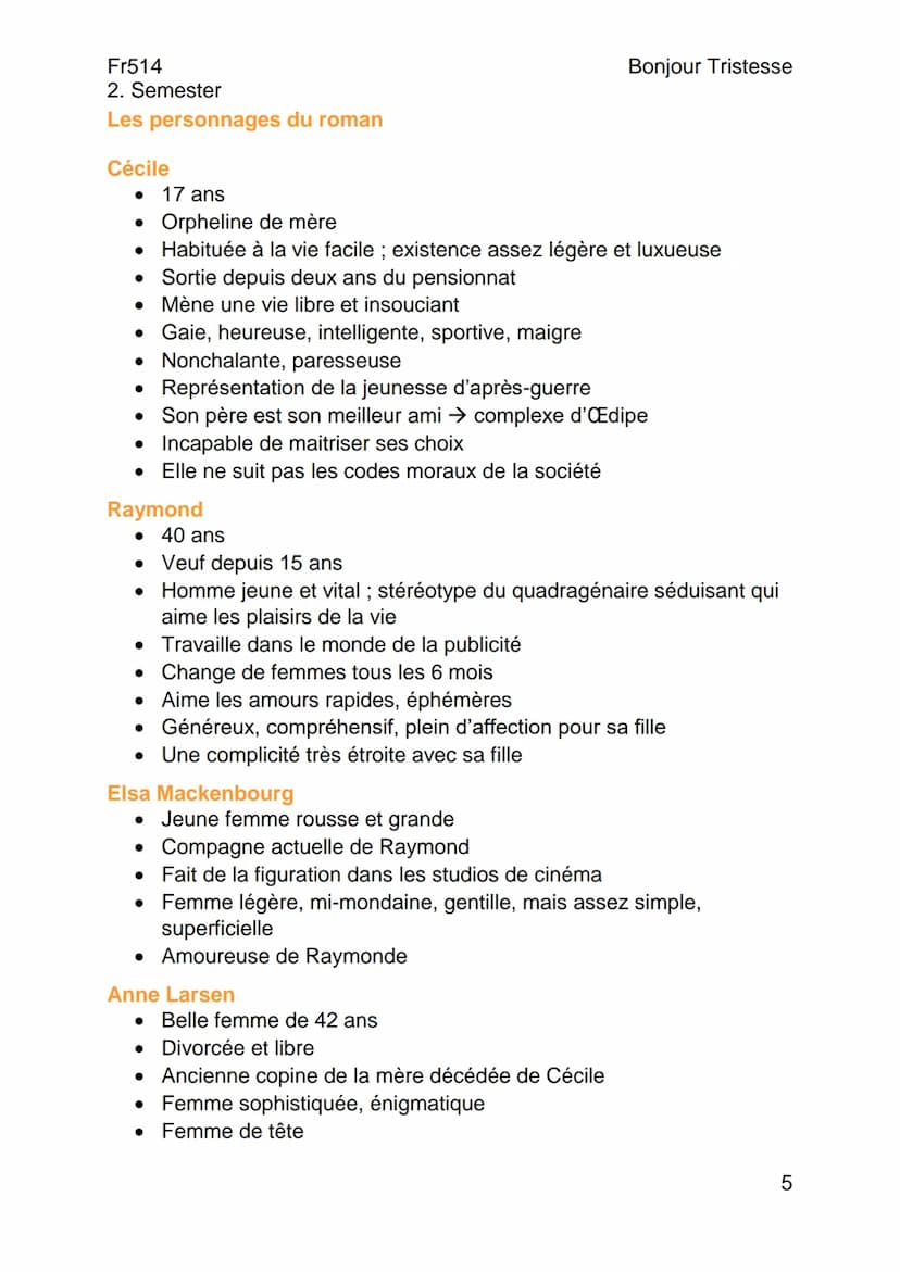 --- OCR Start ---
Fr514
2. Semester
Résumés
Chapitre 1/1
Bonjour Tristesse
De Françoise Sagan (1954)
Bonjour Tristesse
Cécile, une élève par