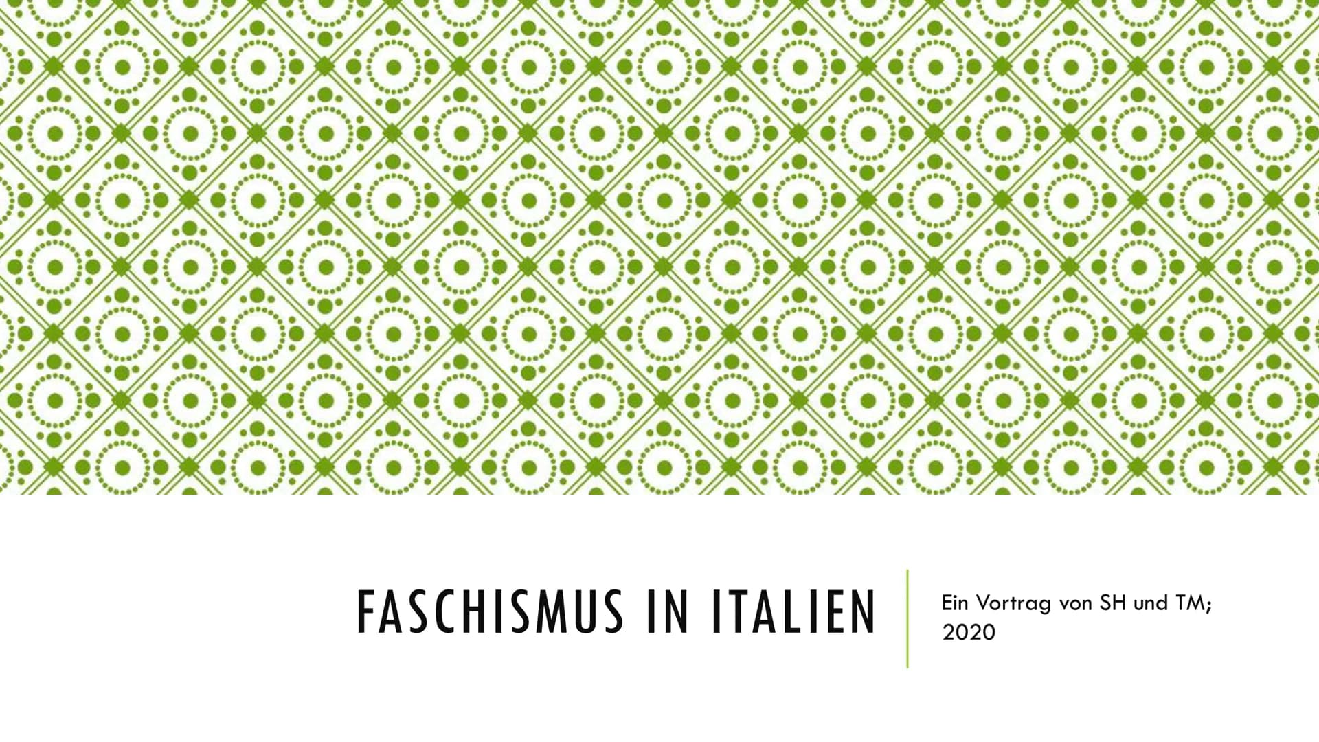 1. Definition
-
Faschismus in Italien
Ein Vortrag von Thekla Moseliani und Simon Hartwich
-
politische Bewegung unter Führung von Benito Mus