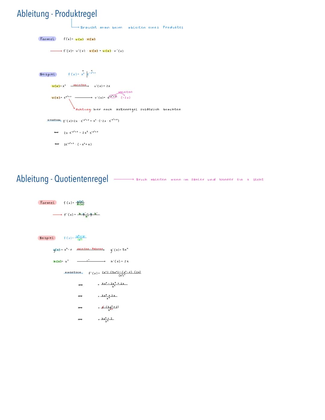 Mathematik
Ableitung Kettenregel
Ableitung von verketteten Funktionen
2.B.
Ableiten.
außere Funktion u(v)
f(x) = u(v(x))
Begegnet häufig bei