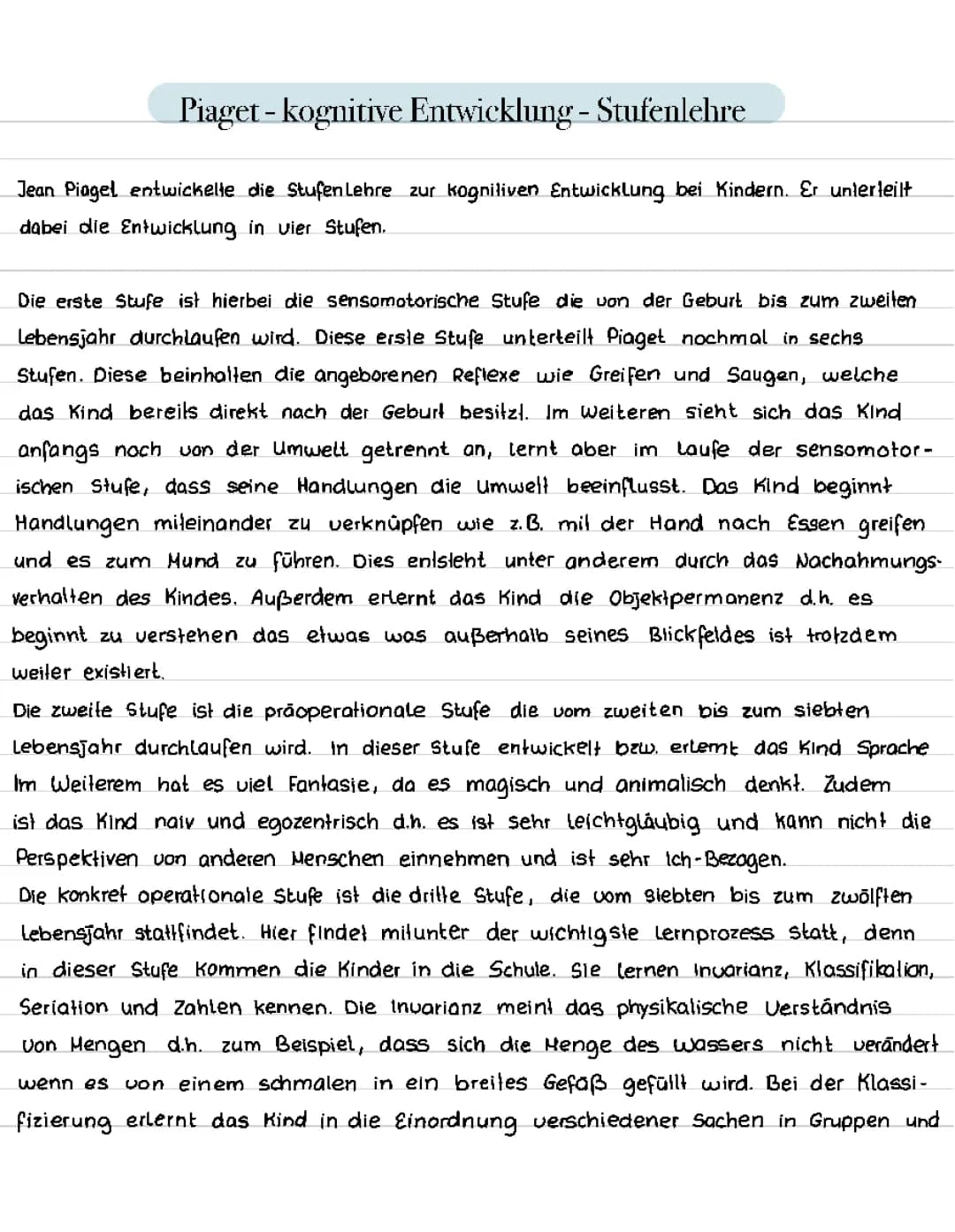 Jean Piaget Stufenmodell - Einfach Erklärte Zusammenfassung PDF