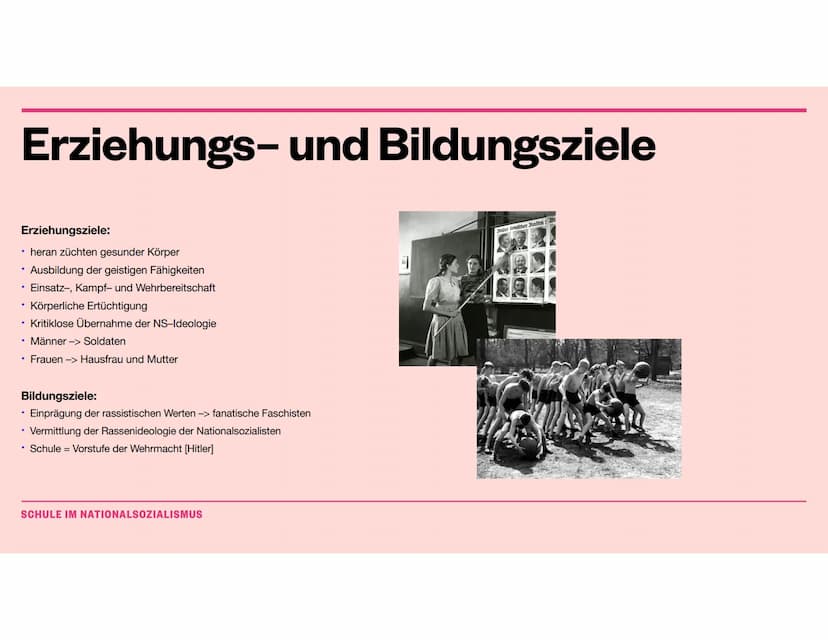 Pädagogik
Schule im Nationalsozialismus Gliederung
• Wie sah der Unterricht vor der NS-Zeit aus
Hitlers Äußerungen zum Unterricht -> im allg