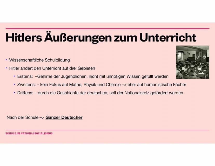 Pädagogik
Schule im Nationalsozialismus Gliederung
• Wie sah der Unterricht vor der NS-Zeit aus
Hitlers Äußerungen zum Unterricht -> im allg