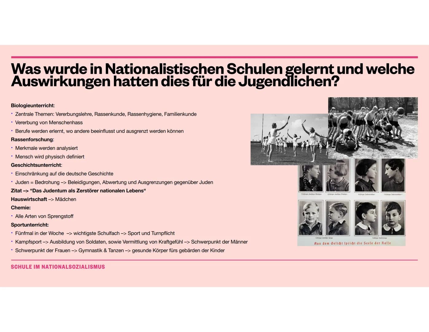Pädagogik
Schule im Nationalsozialismus Gliederung
• Wie sah der Unterricht vor der NS-Zeit aus
Hitlers Äußerungen zum Unterricht -> im allg