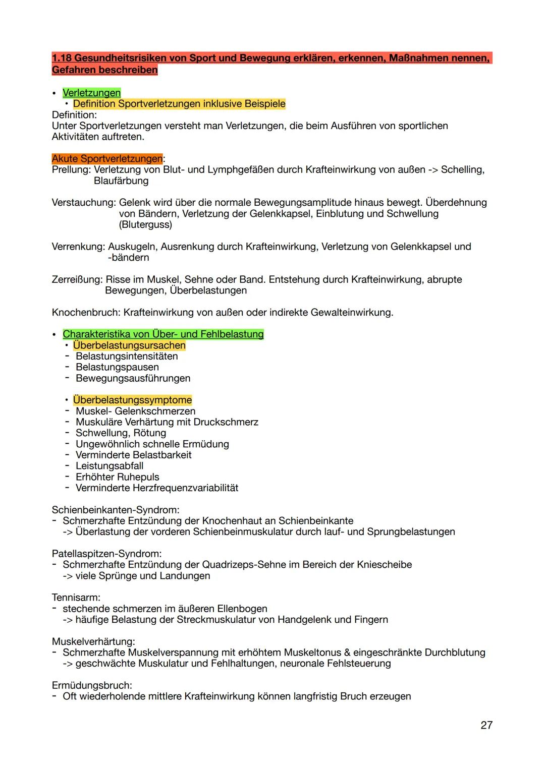 1. Wissen zur Realisierung des eigenen sportlichen Handelns
1.1 sportartenspezifische Grundlagen der unterrichteten Inhaltsbereiche nennen u