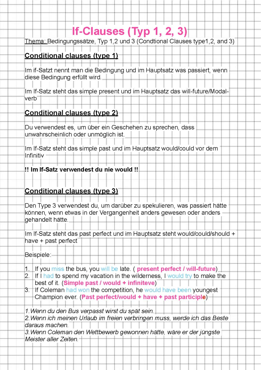 If Clauses Typ 1, 2, 3 Übungen PDF mit Lösungen