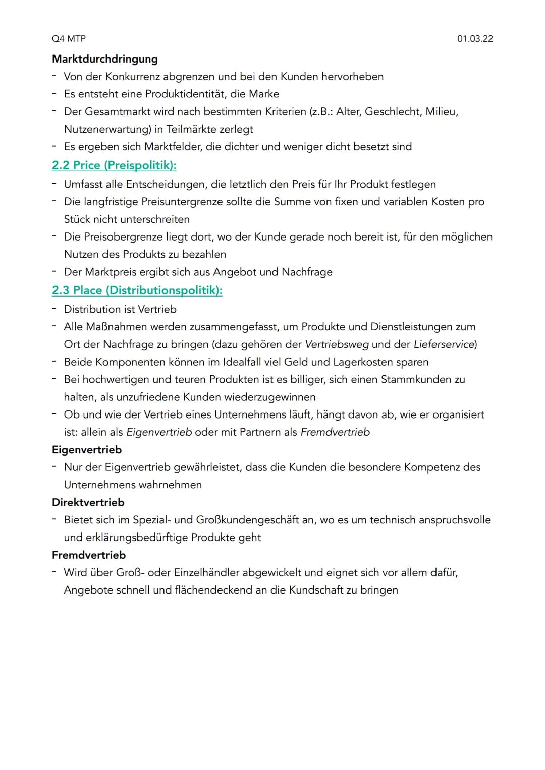 Q4 MTP
Q4 Klausur Marketing
1. Was ist Marketing?
Einfachste Definition ist das unternehmerische Handeln, das sich am Markt orientiert
Im Vo