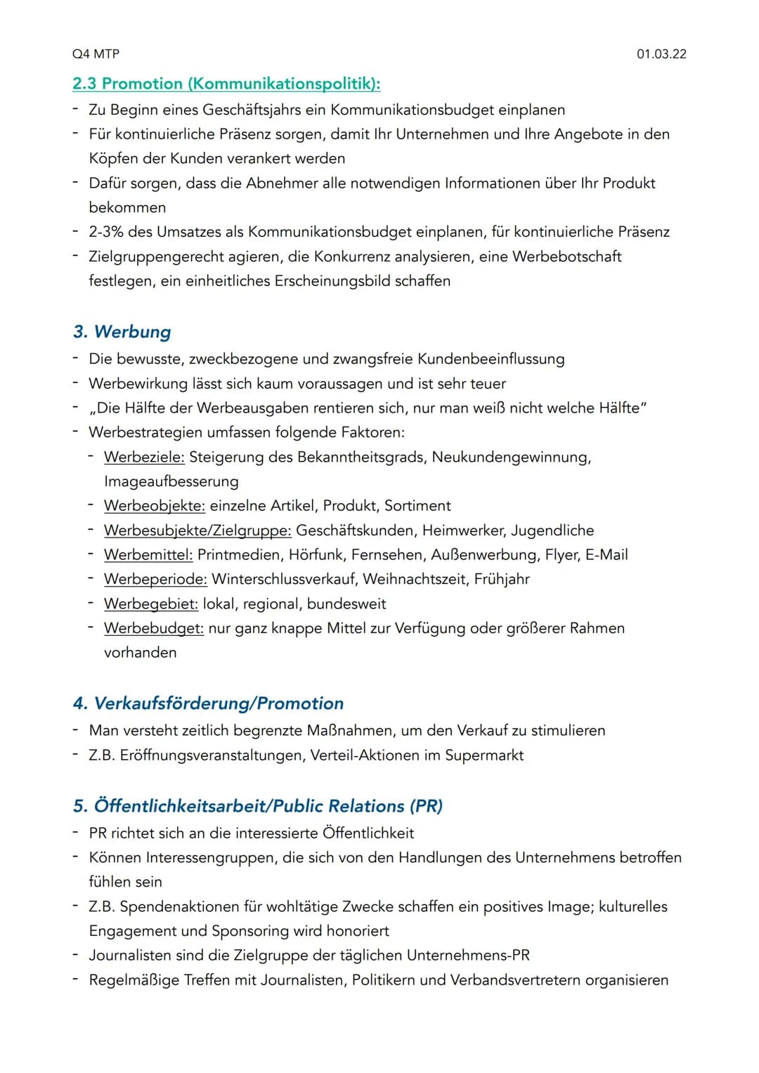 Q4 MTP
Q4 Klausur Marketing
1. Was ist Marketing?
Einfachste Definition ist das unternehmerische Handeln, das sich am Markt orientiert
Im Vo