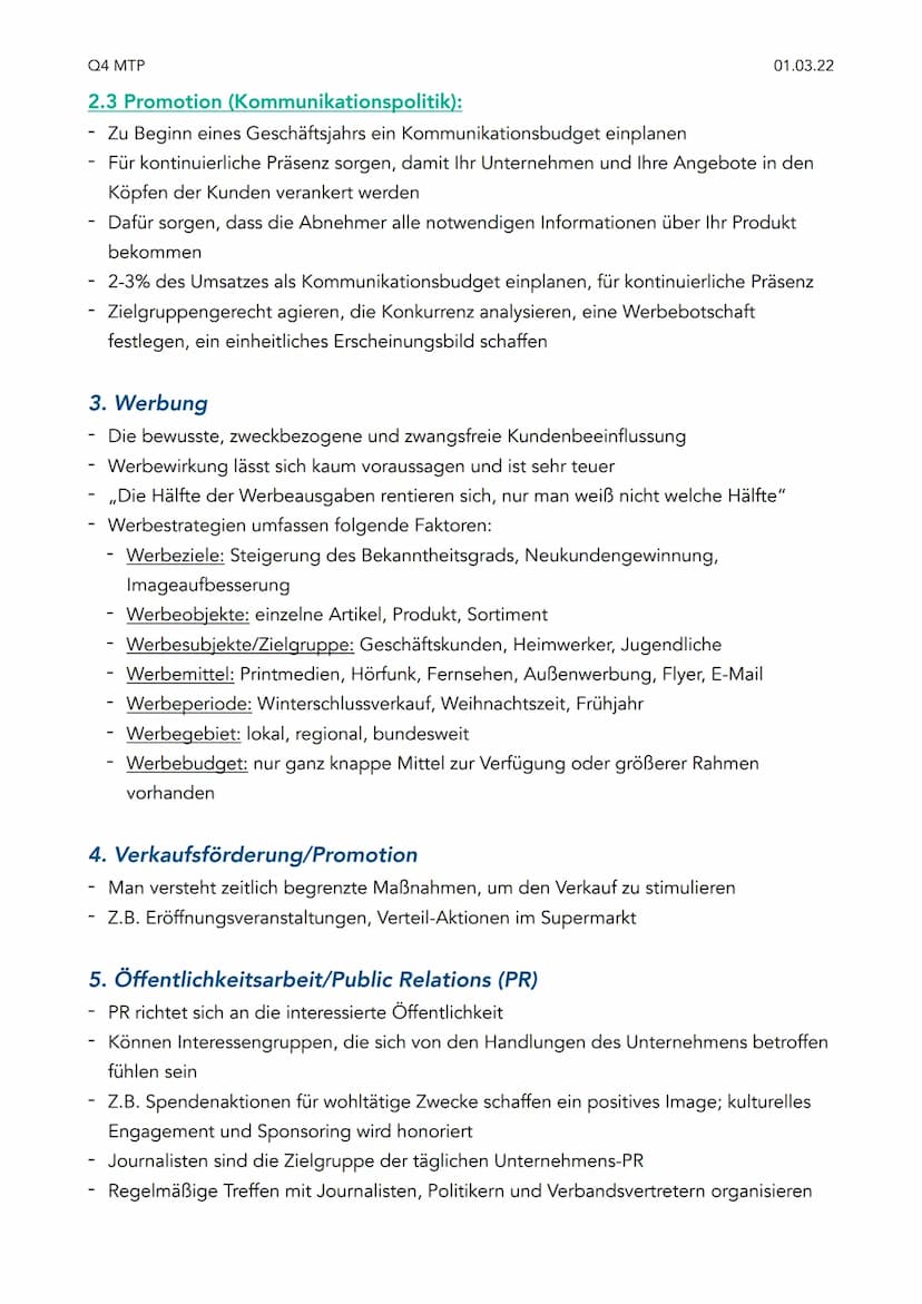 Q4 MTP
Q4 Klausur Marketing
1. Was ist Marketing?
Einfachste Definition ist das unternehmerische Handeln, das sich am Markt orientiert
Im Vo