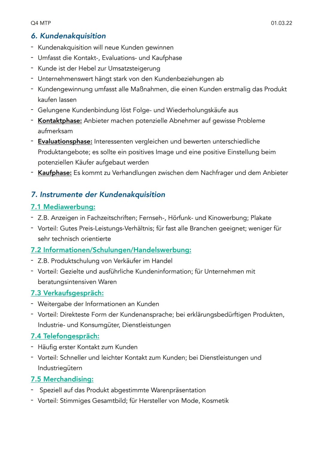 Q4 MTP
Q4 Klausur Marketing
1. Was ist Marketing?
Einfachste Definition ist das unternehmerische Handeln, das sich am Markt orientiert
Im Vo