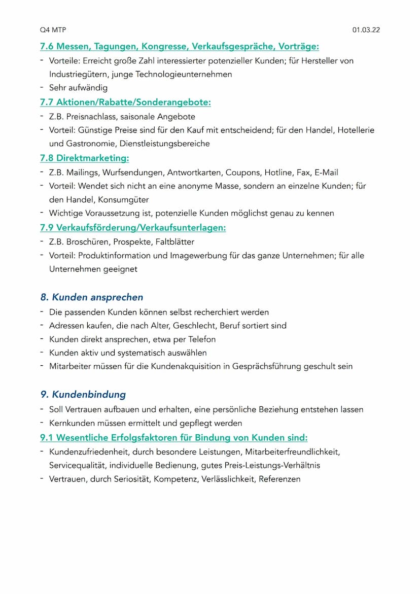 Q4 MTP
Q4 Klausur Marketing
1. Was ist Marketing?
Einfachste Definition ist das unternehmerische Handeln, das sich am Markt orientiert
Im Vo
