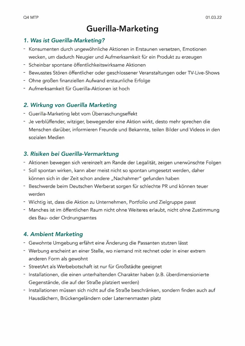 Q4 MTP
Q4 Klausur Marketing
1. Was ist Marketing?
Einfachste Definition ist das unternehmerische Handeln, das sich am Markt orientiert
Im Vo
