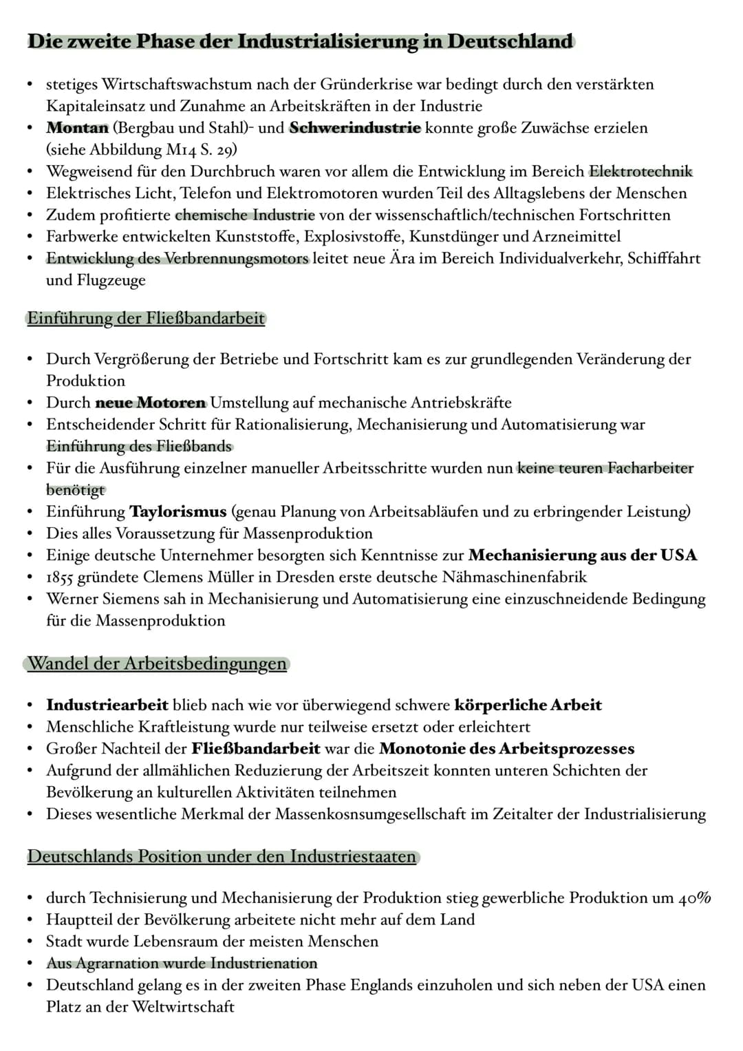 Die zweite Phase der Industrialisierung in Deutschland
stetiges Wirtschaftswachstum nach der Gründerkrise war bedingt durch den verstärkten
