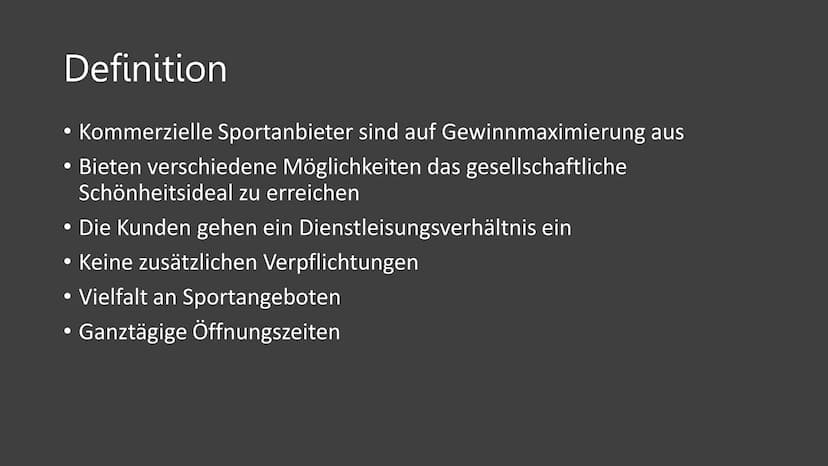 Sport
Unorganisierter
Kommerzieller
Sport
und
次
方
网
《出污
文大上呀
户户 Inhaltsverzeichnis
Kommerzieller Sport
• Definition
●
• Kunden
●
●
Die Versc