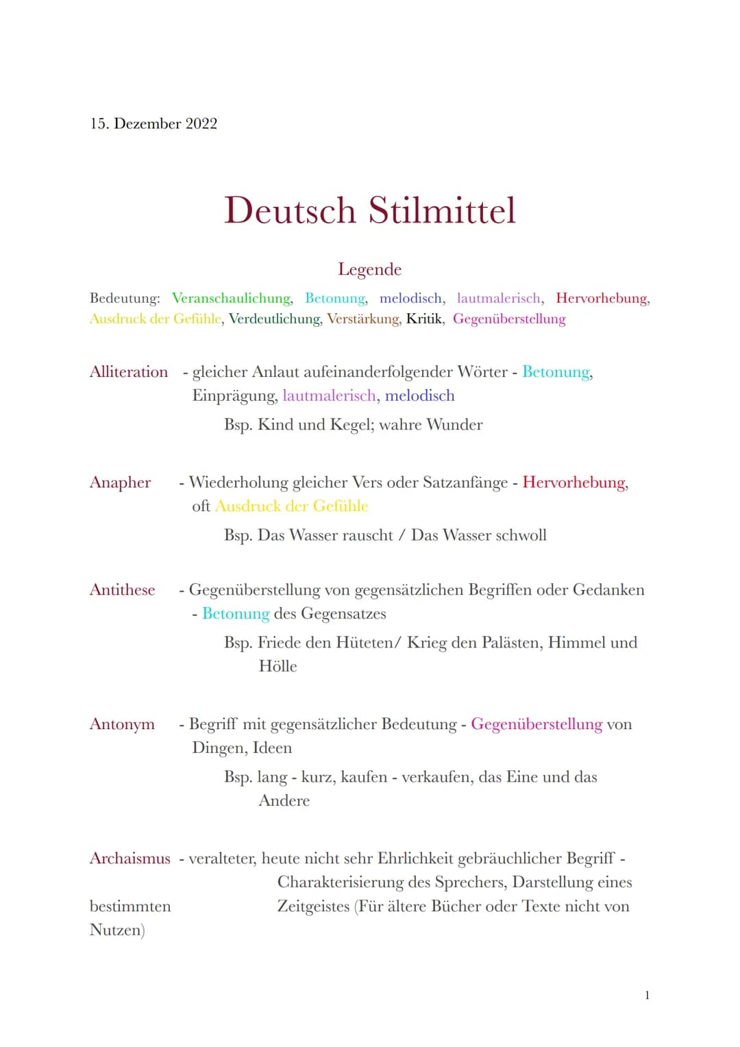 15. Dezember 2022
Legende
Bedeutung: Veranschaulichung, Betonung, melodisch, lautmalerisch, Hervorhebung,
Ausdruck der Gefühle, Verdeutlichu