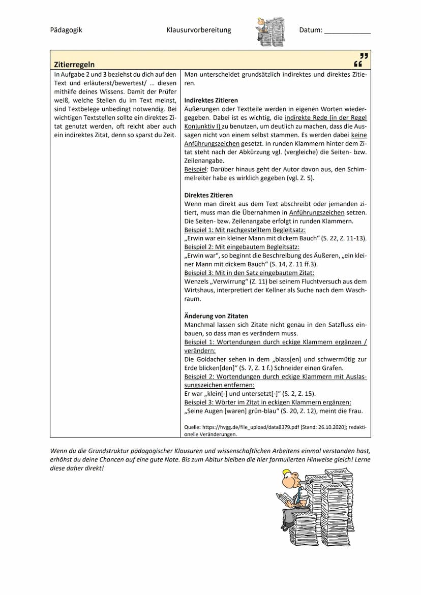 Pädagogik
Vor dem Schreiben
1.
2.
Klausurvorbereitung
●
Formulierungshilfen, Hinweise und Zitierregeln für Klausuren
Lies dir die Aufgaben G
