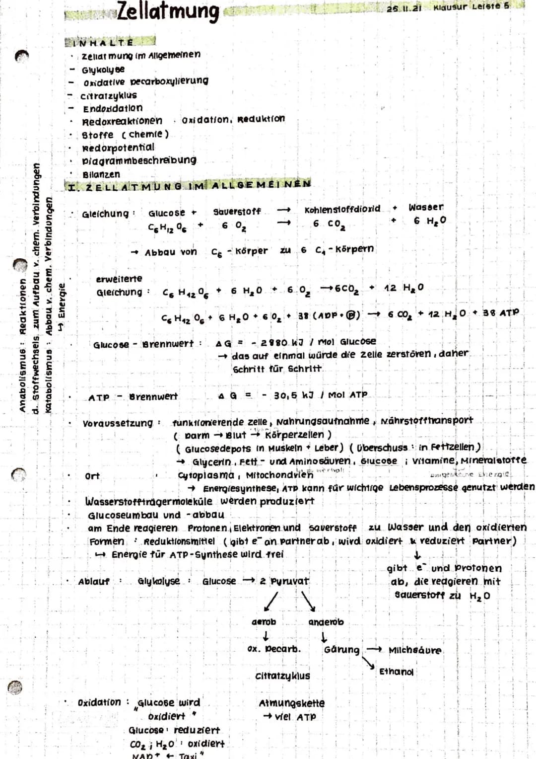 Anabolismus: Reaktionen
Abbau v. chem. Verbindungen
d. Stoffwechsels zum Aufbau v. chem. verbindungen
Energie
katabolismus
INHALTE
• Zellat 