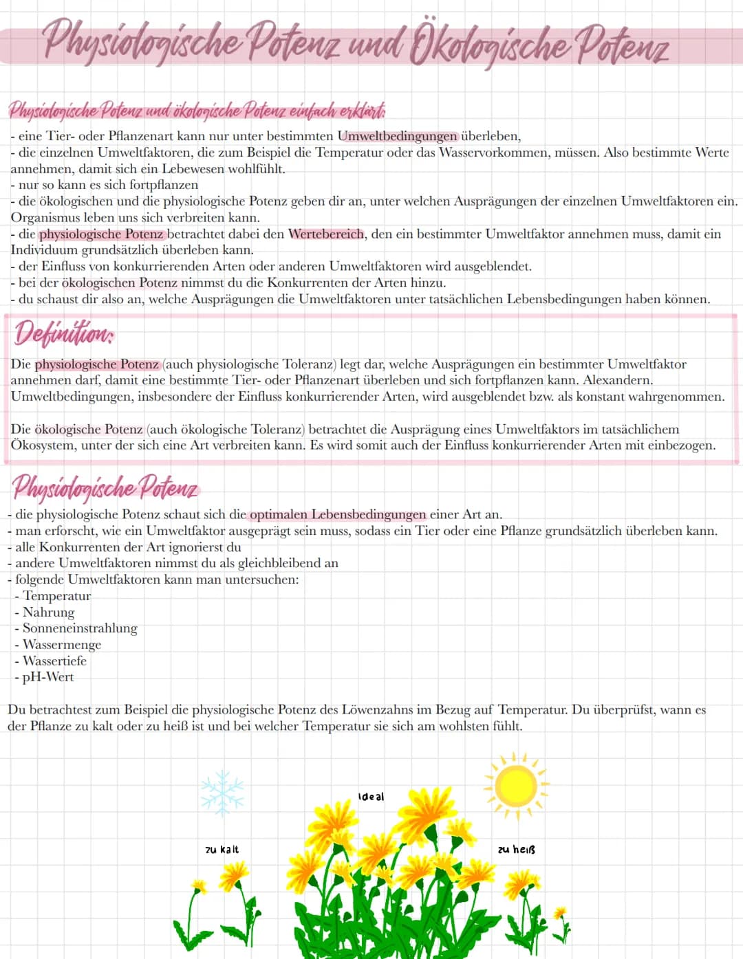 Physiologische Potenz und Ökologische Potenz
Physiologische Potenz und ökologische Potenz einfach erklärt:
- eine Tier- oder Pflanzenart kan