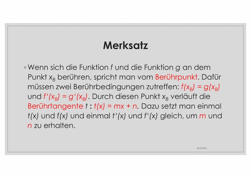 BERÜHRPROBLEM Thema
• Es berühren sich zwei Funktionen an einer Stelle (→ f und g
berühren sich an XB)
O
Diese Stelle nennt man Berührpunkt
