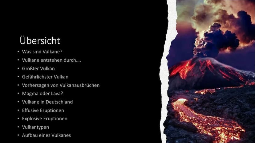 Die Vulkane Übersicht
Was sind Vulkane?
Vulkane entstehen durch....
• Größter Vulkan
Gefährlichster Vulkan
Vorhersagen von Vulkanausbrüchen
