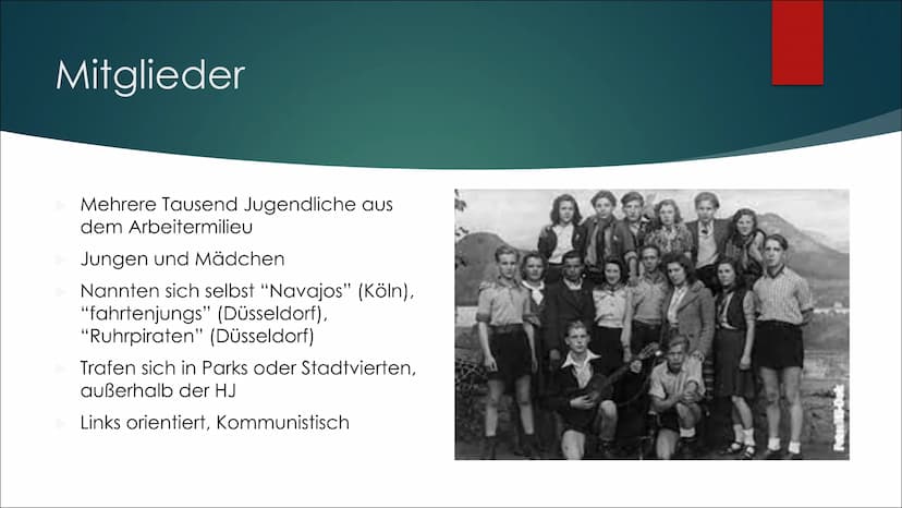 Edelweisspiraten Herkunft und Entstehung/
Allgemeines
► Während des 2. Weltkriges (auffallend aktiv:
1939-1945)
▸ Gründung: gebildet aus der