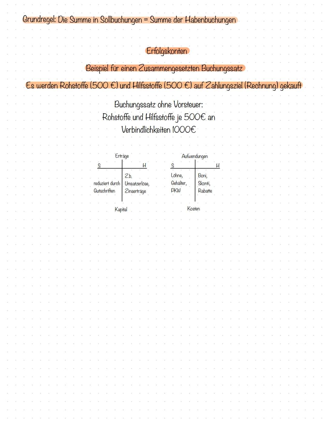 Grundregel: Die Summe in Sollbuchungen = Summe der Habenbuchungen

Erfolgskonten

Beispiel für einen Zusammengesetzten Buchungssatz

Es werd