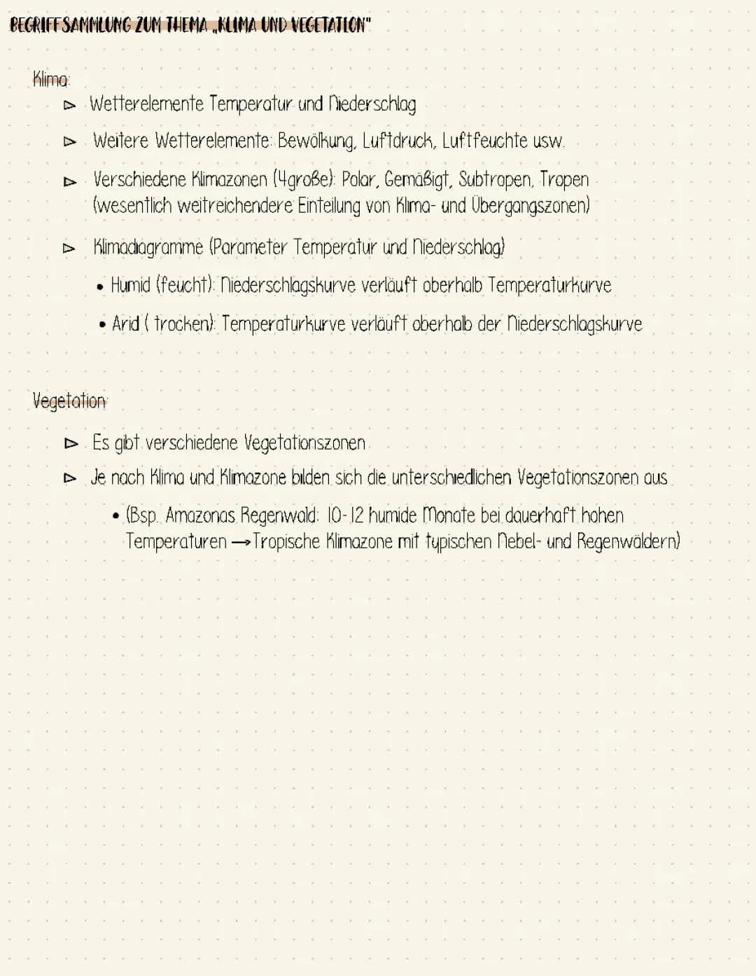 Begriffsammlung zum Thema „Klima und Vegeation“