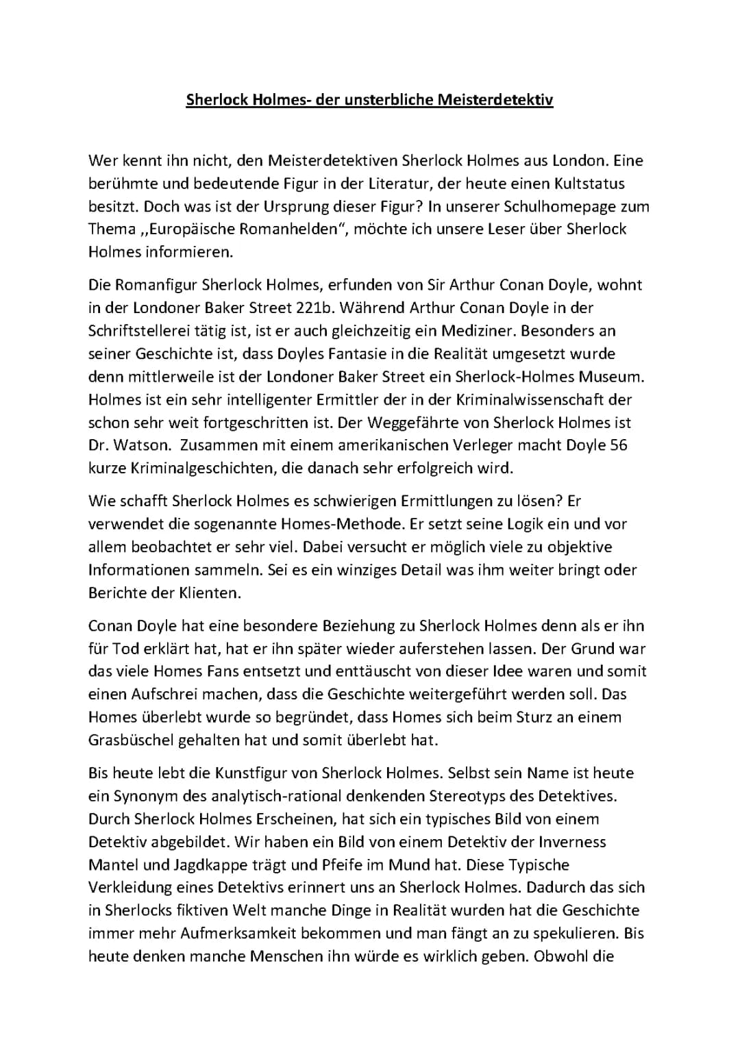 Informierender Text: Sherlock Holmes 