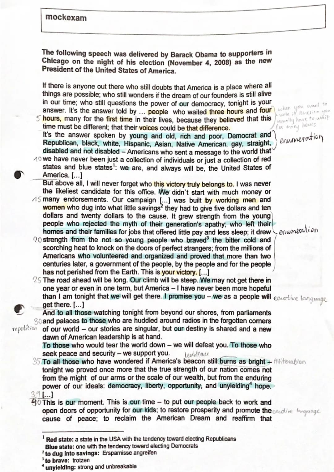 mockexam
The following speech was delivered by Barack Obama to supporters in
Chicago on the night of his election (November 4, 2008) as the 
