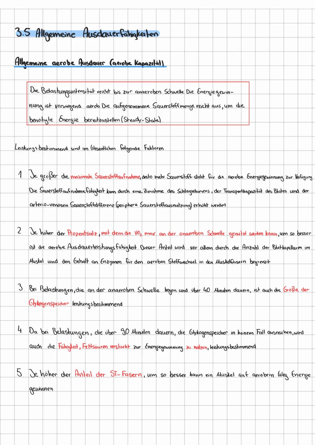 3.5 Allgemeine Ausdauerfähigkeiten
Allgemeine aerobe Ausdauer (aerobe Kapazität)
Die Belastungsintensität veicht bis zur anaeroben Schwelle 