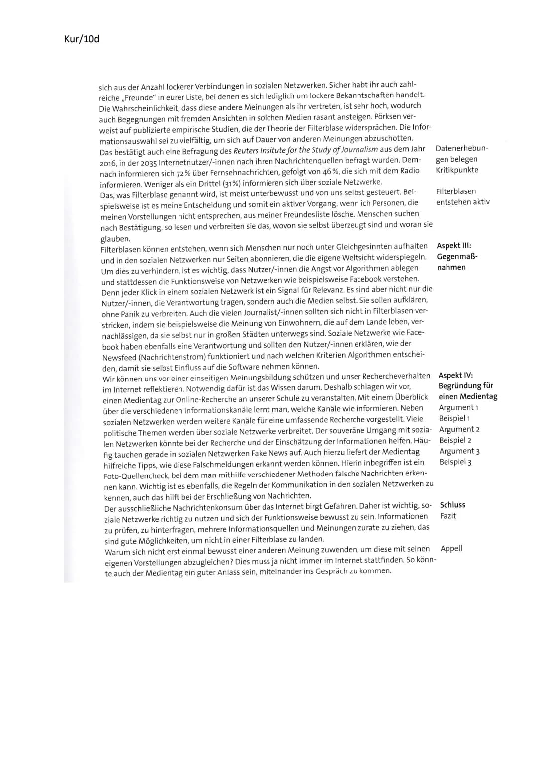 Kur/10d
Beispiellösung - Filterblase
Überschrift
Gefangen in der Blase - Einseitige Meinungsbildung im Netz (?)
Im Rahmen der Projekttage ,,