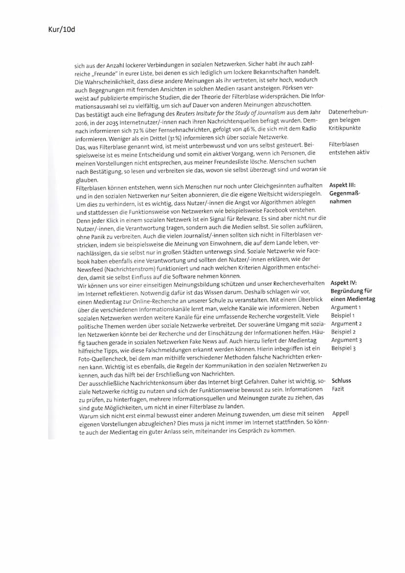 Kur/10d
Beispiellösung - Filterblase
Überschrift
Gefangen in der Blase - Einseitige Meinungsbildung im Netz (?)
Im Rahmen der Projekttage ,,