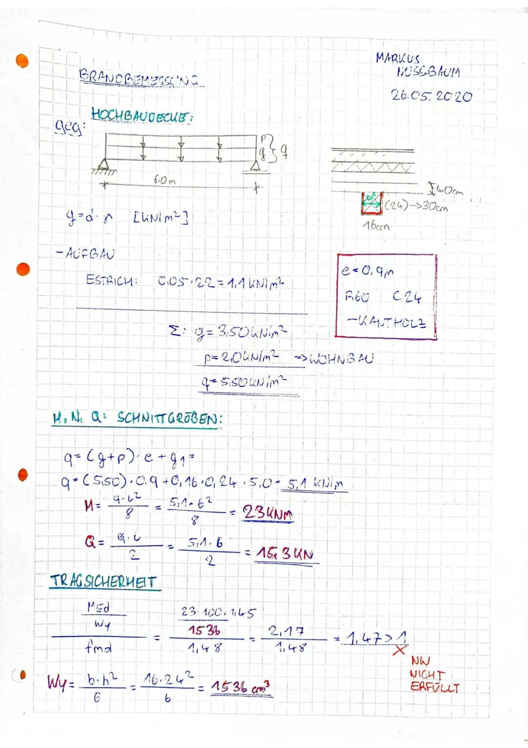 BRANDBEMESSUNG
HOCHBAUDECUE:
geg:
AT
*
g=d²² [kNim²]
-AUFGAU
ESTRICHE
610m
q= (g+ p)-e+
M. N. Q: SCHNITTGROBEN:
ef, i
2
Wy
fm.d
C05/22=11KNI