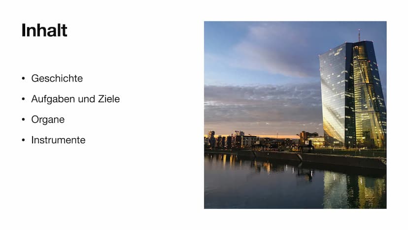 Die Europäische Zentralbank Inhalt
●
●
●
●
Geschichte
Aufgaben und Ziele
Organe
Instrumente
E
ww
ww
www
www Geschichte
●
●
Gegründet Juni 19