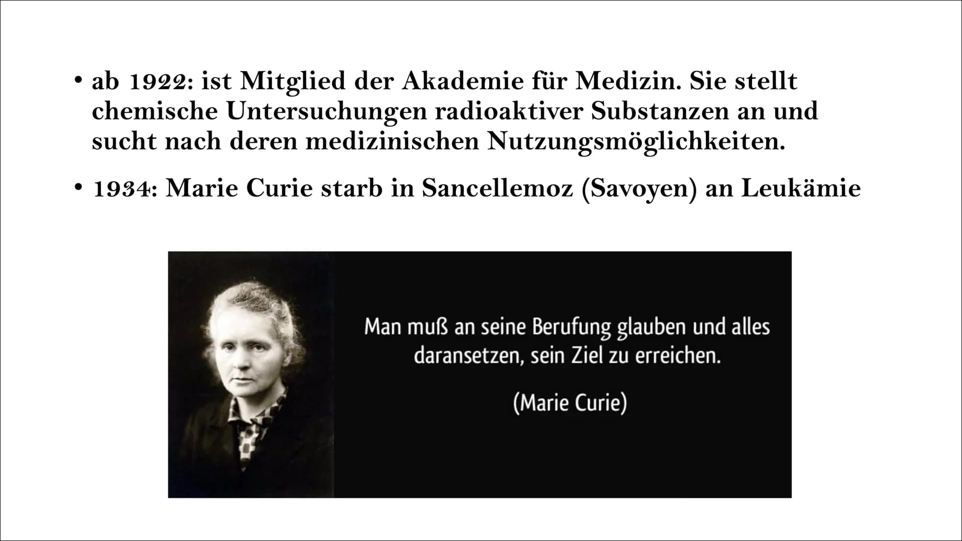 Marie Curie
• 7.11.1867: wird als Marya Sklodowska in Warschau
geboren
• 1883: Sie schließt das Lyzeum mit Auszeichnung
ab. Durch Fehlinvest