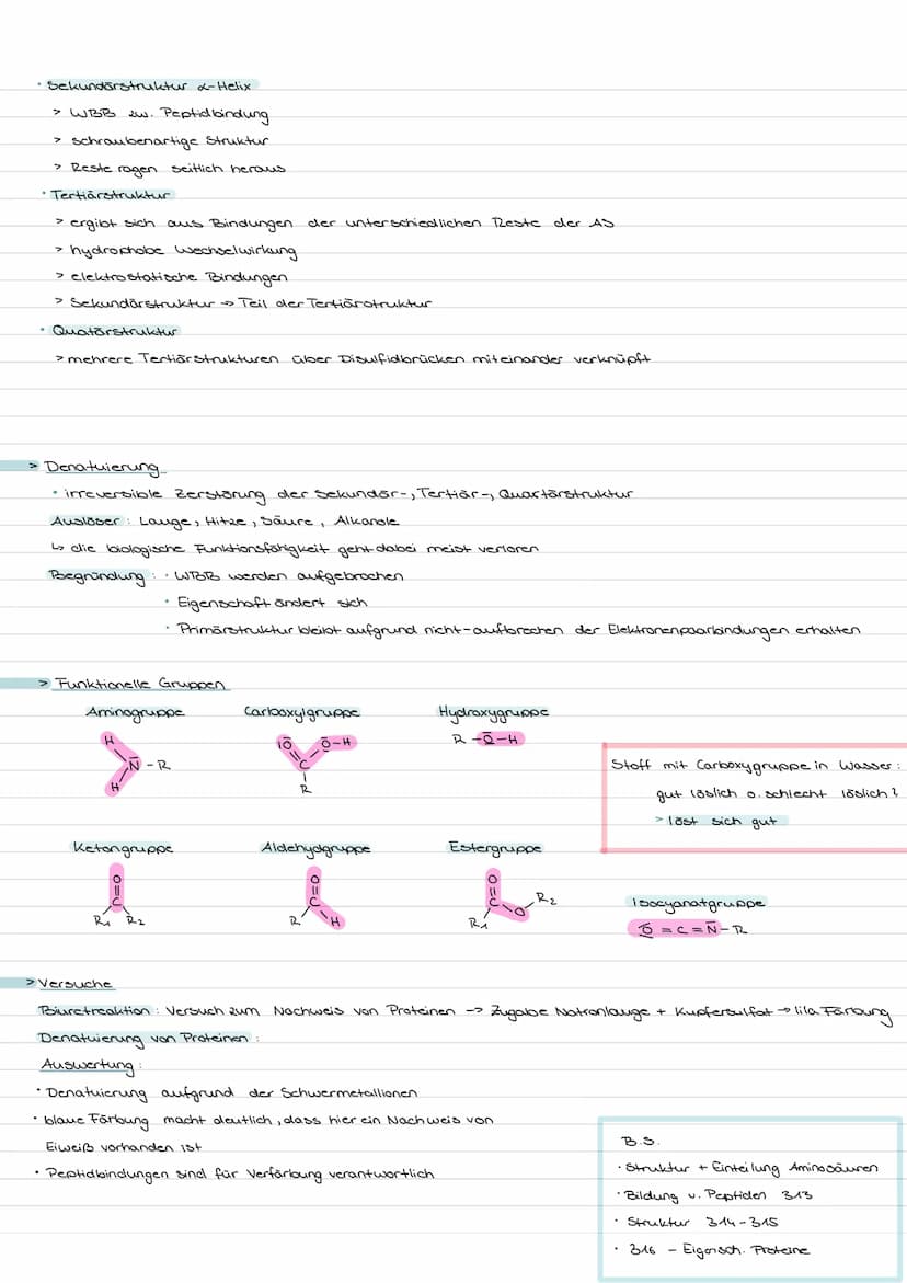PROTEINE
bsp.:
> Aminosäuren
• Aminosäure = Aminocarbonsäure
L> 2 funktionelle Gruppen ->
Carboxylgruppe
Aminogruppe am C-Atom, das zur Carb