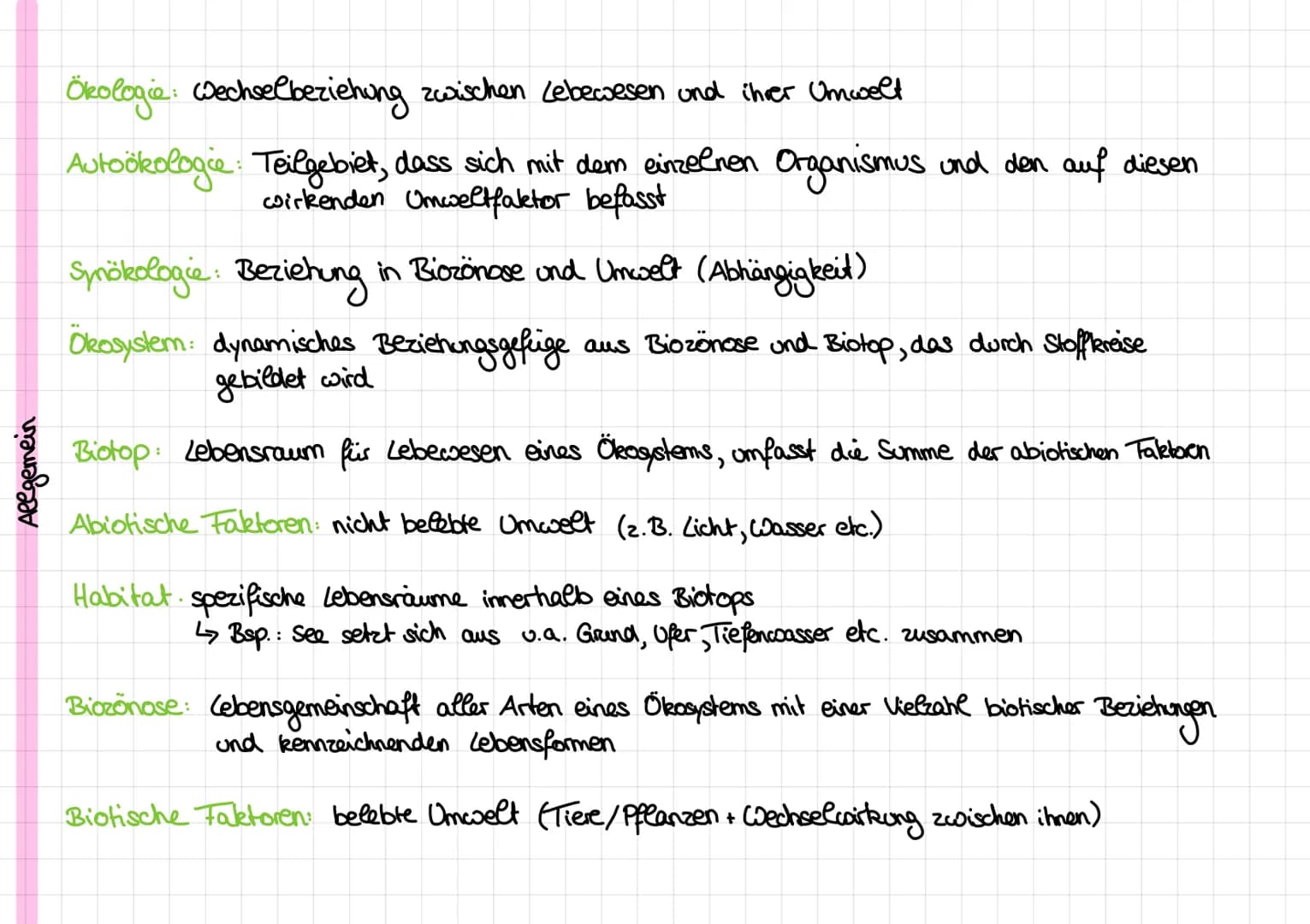 Allgemein
Ökologie: Wechselbeziehung zwischen Lebewesen und ihrer Umwelt
Autoökologie Teilgebiet, dass sich mit dem einzelnen Organismus und